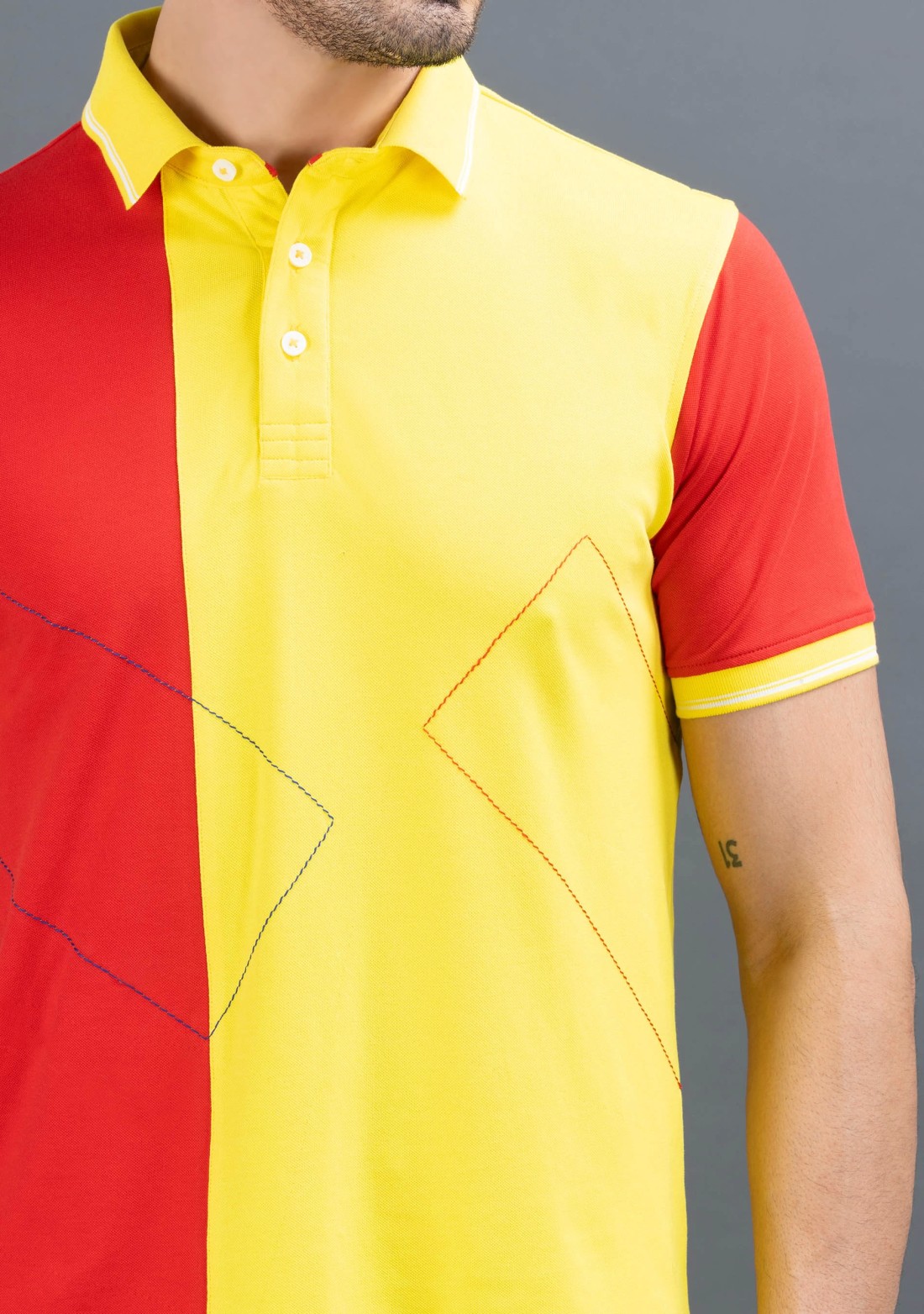 Red & Yellow Regular Fit Rhysley Men's Polo T-shirt