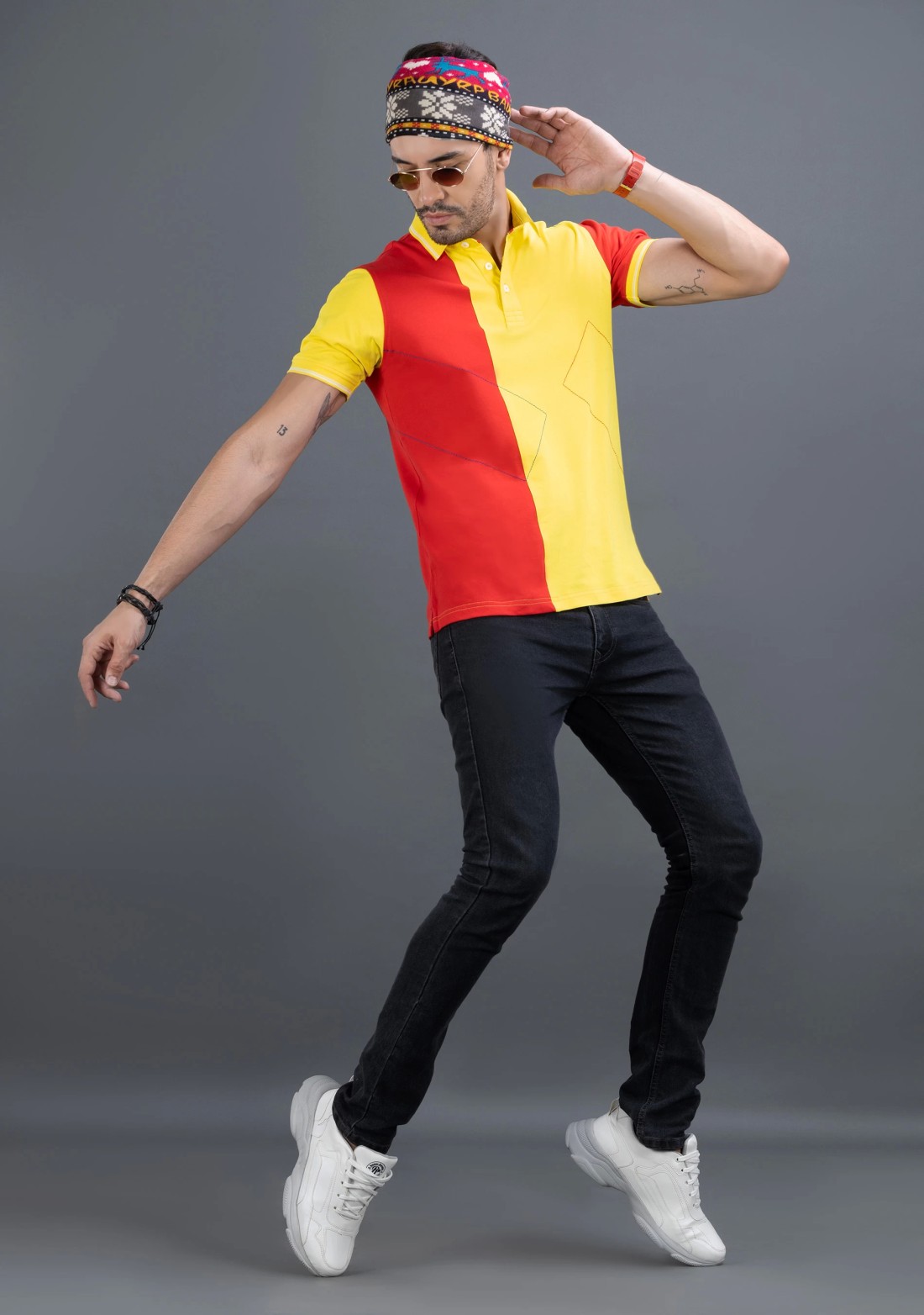 Red & Yellow Regular Fit Rhysley Men's Polo T-shirt