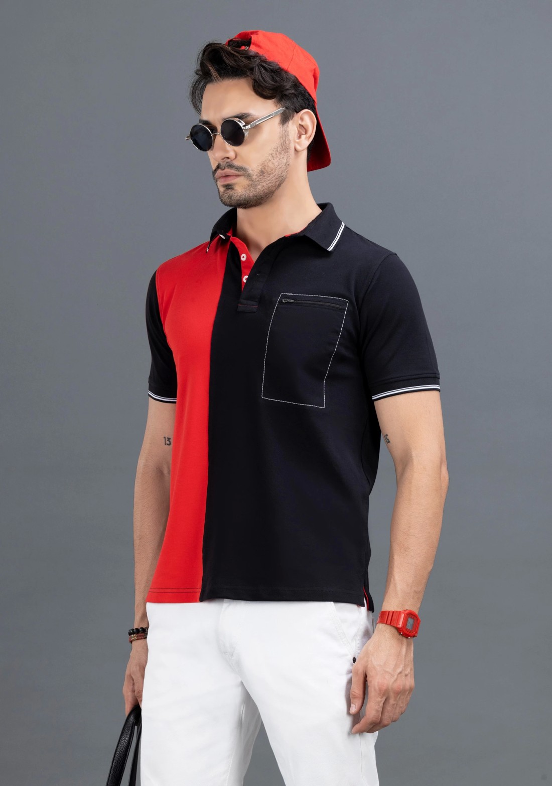 Red & Black Regular Fit Rhysley Men's Polo T-shirt