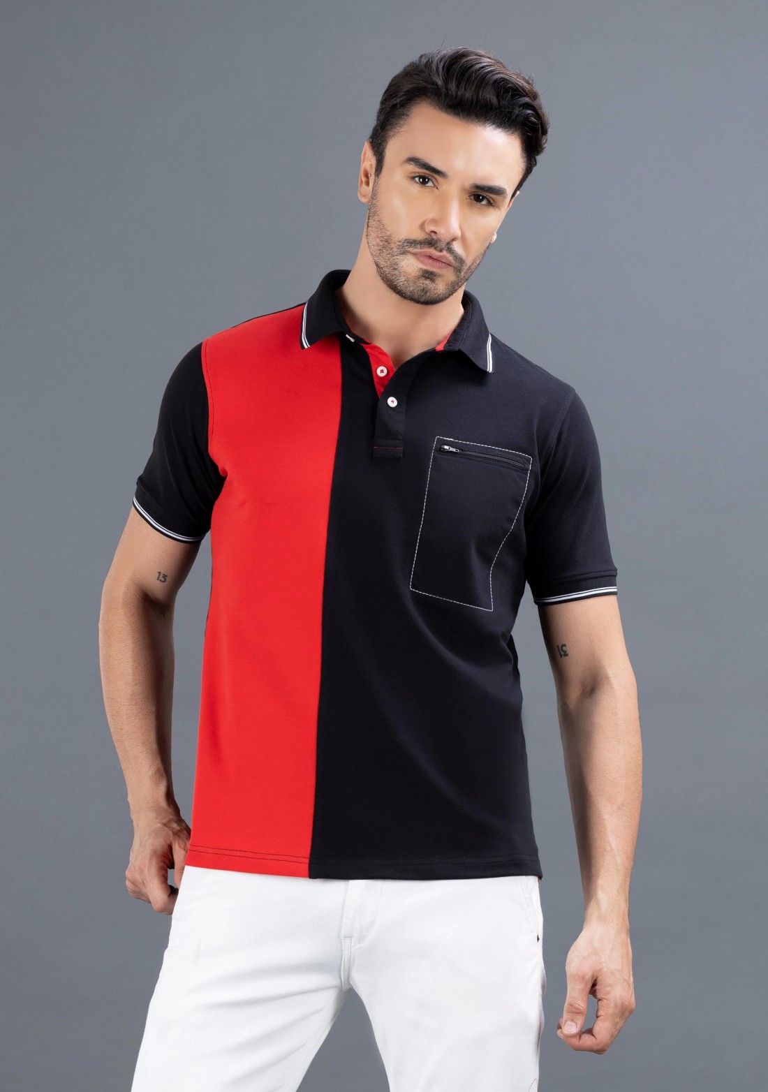 Red & Black Regular Fit Rhysley Men's Polo T-shirt