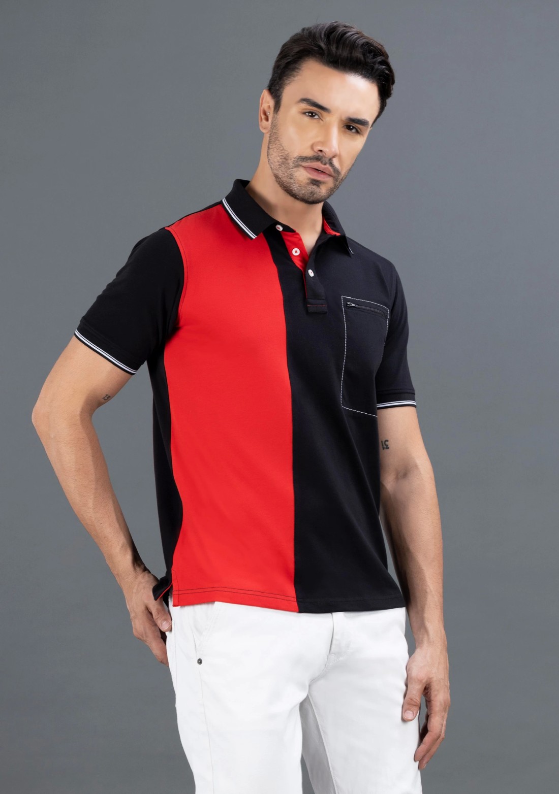 Red & Black Regular Fit Rhysley Men's Polo T-shirt