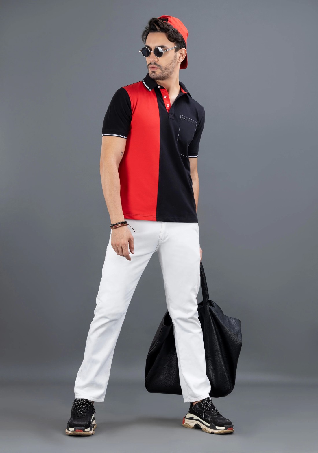 Red & Black Regular Fit Rhysley Men's Polo T-shirt