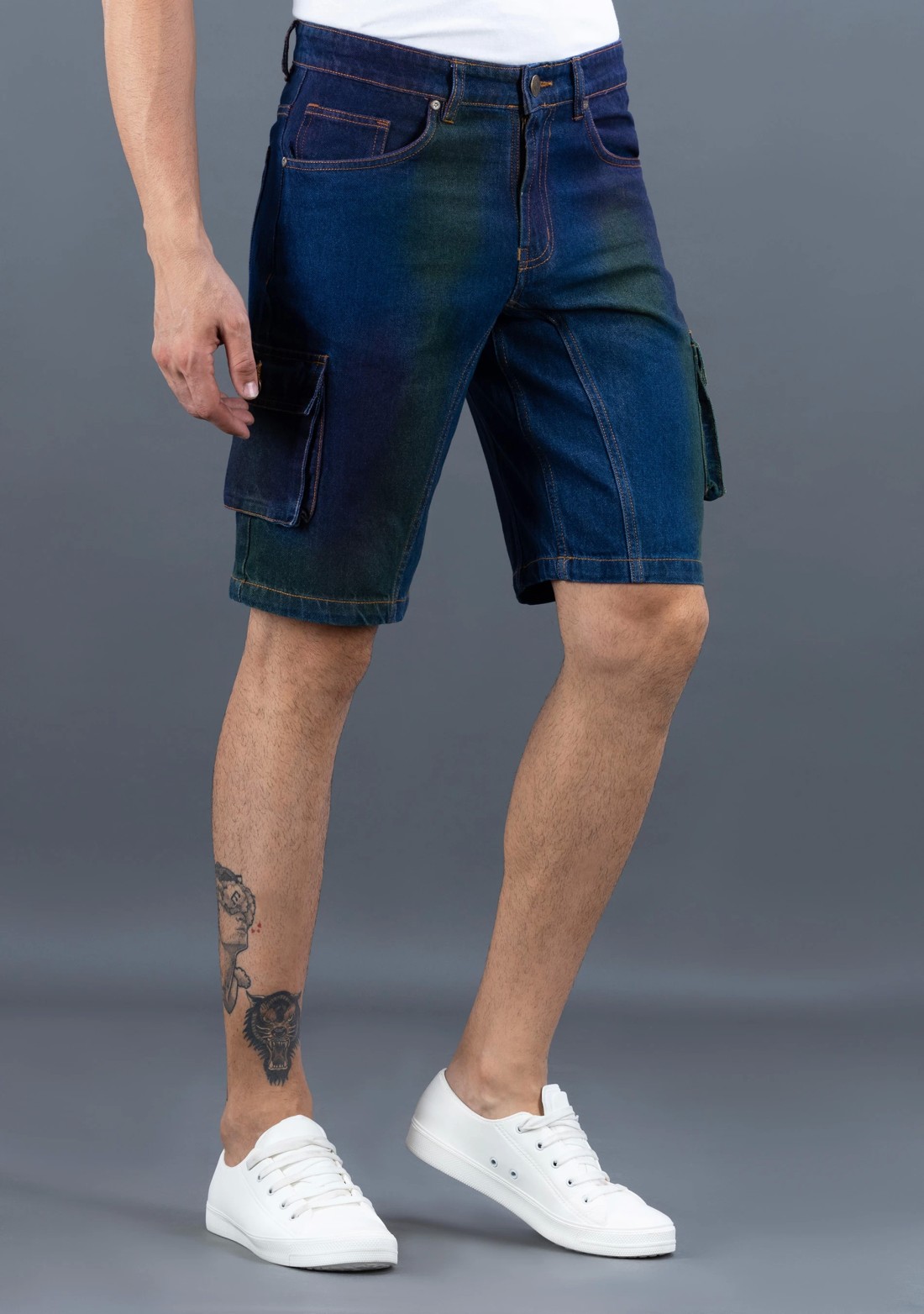 Multi-Colour Regular Fit Rhysley Men's Denim Cargo Shorts