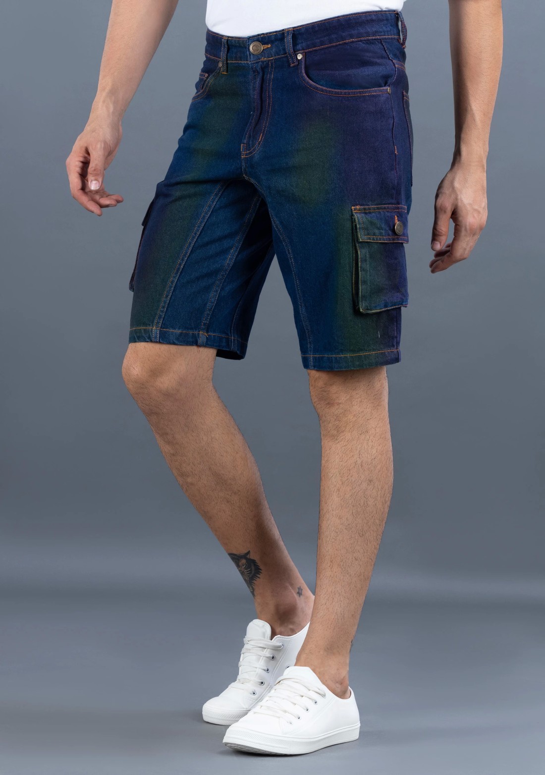 Multi-Colour Regular Fit Rhysley Men's Denim Cargo Shorts