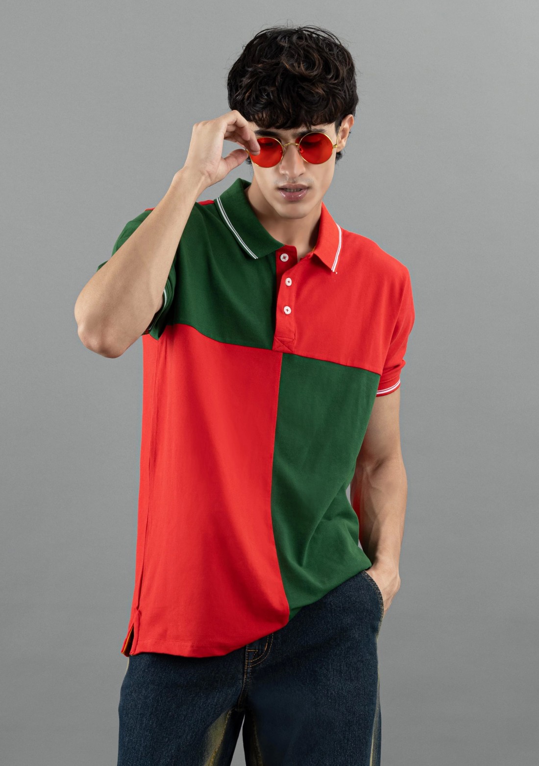 Green and Red Regular Fit Rhysley Men's Polo T-Shirt