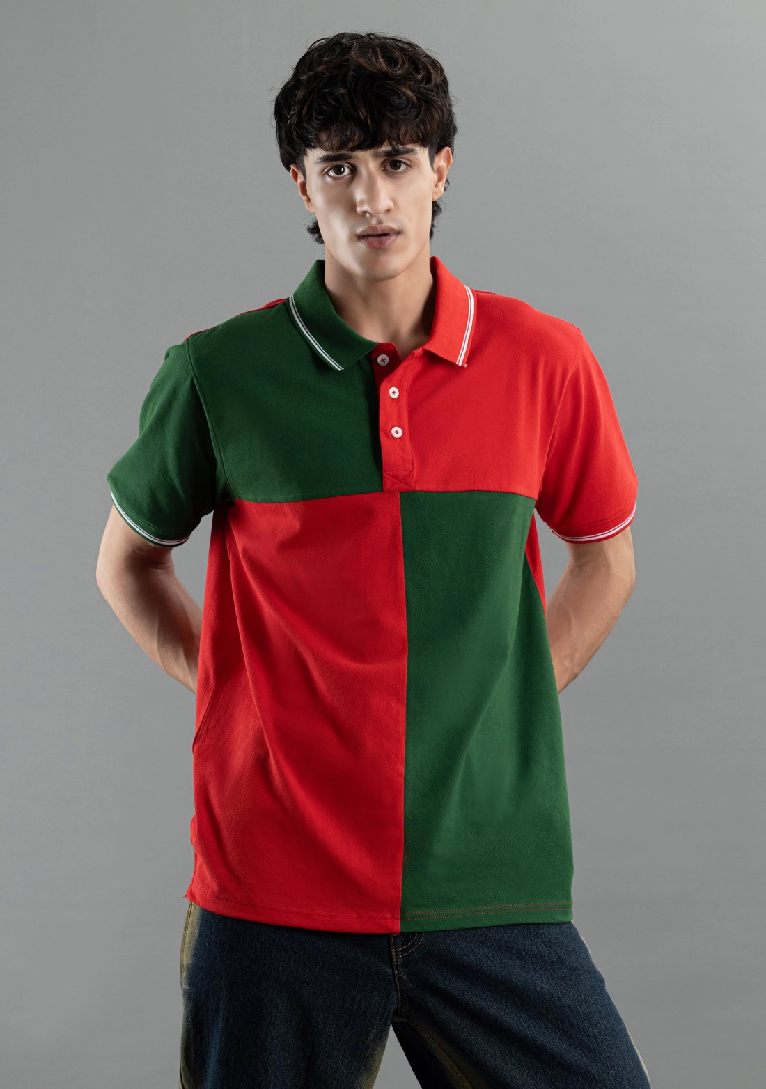 Green and Red Regular Fit Rhysley Men's Polo T-Shirt