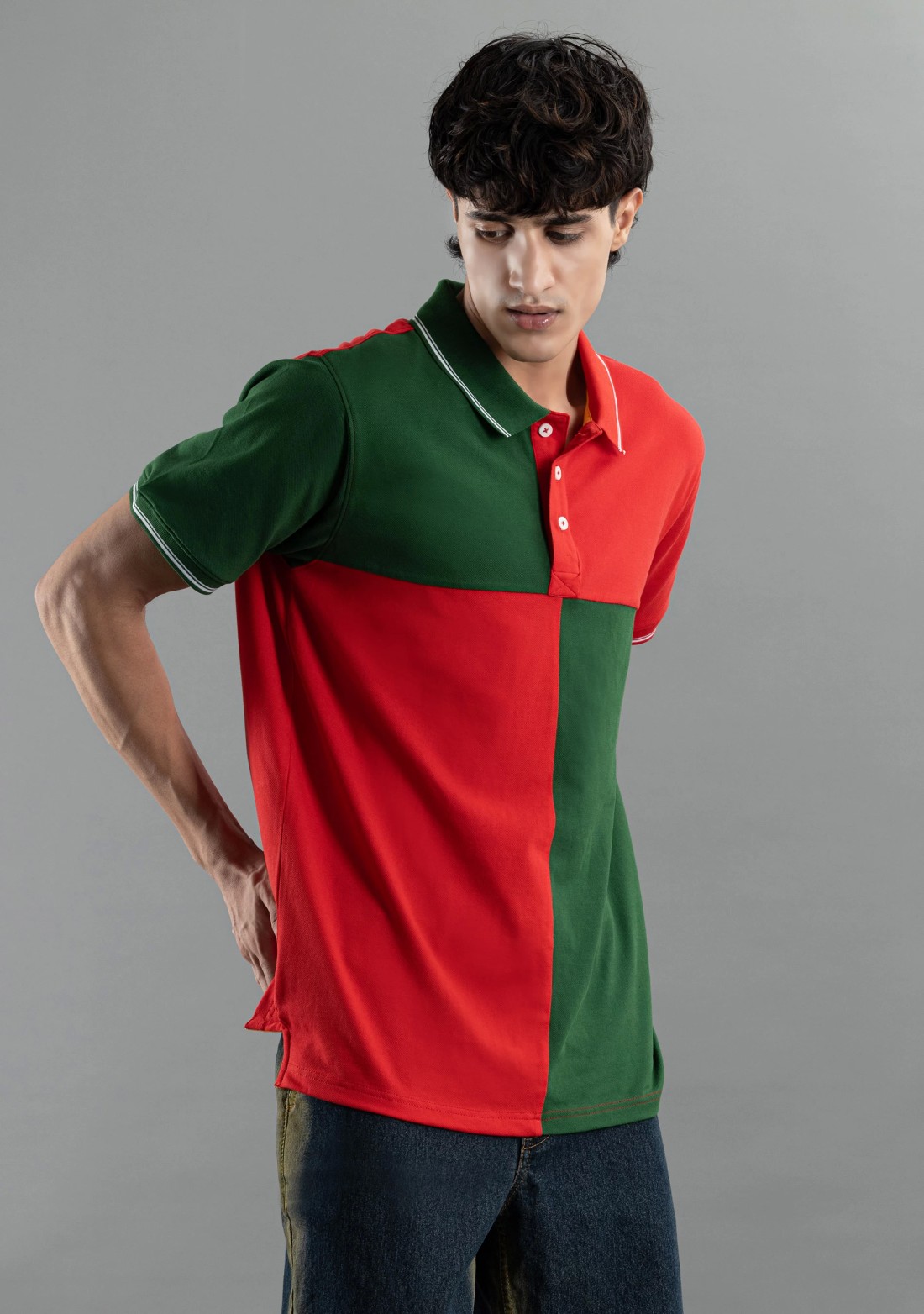 Green and Red Regular Fit Rhysley Men's Polo T-Shirt