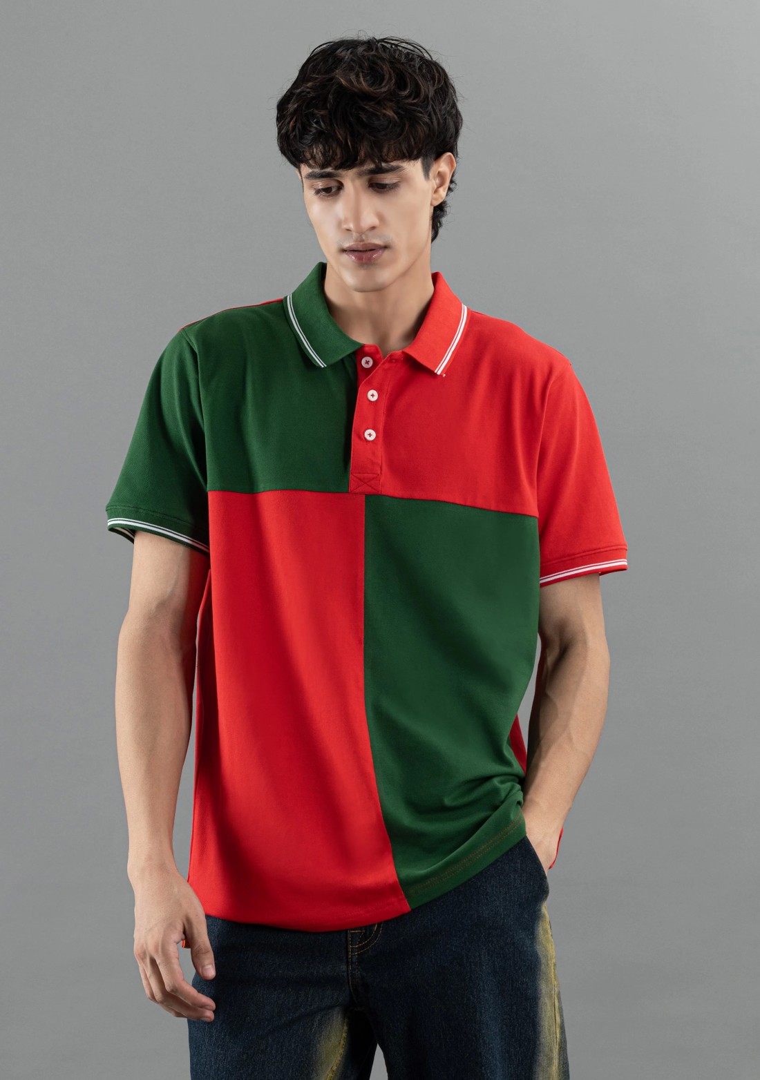 Green and Red Regular Fit Rhysley Men's Polo T-Shirt