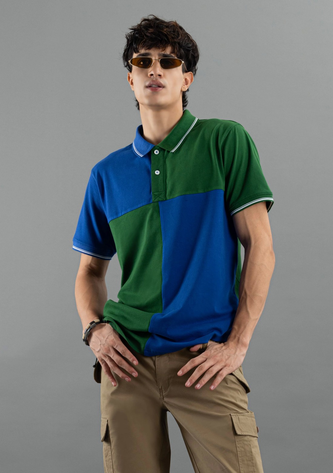 Green and Blue Regular Fit Rhysley Men's Polo T-Shirt