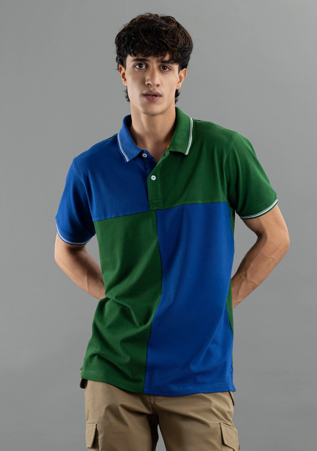 Green and Blue Regular Fit Rhysley Men's Polo T-Shirt