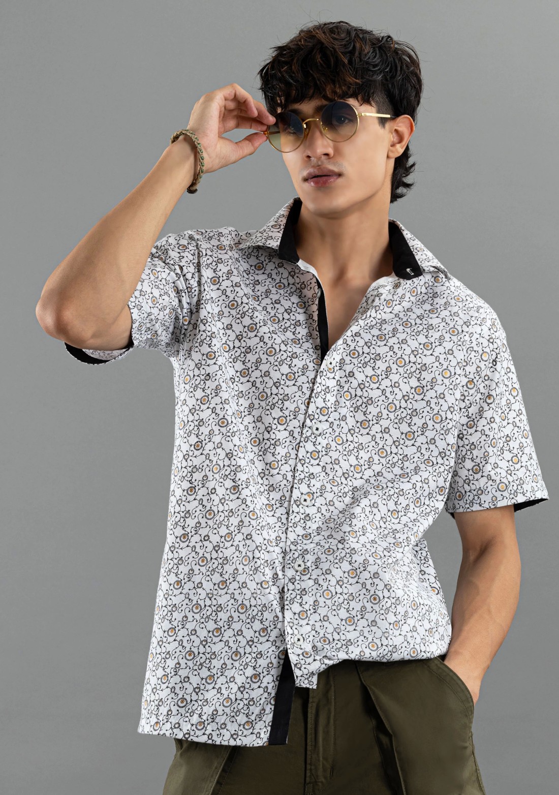 White Printed Regular fit Rhysley Men's Casual Shirt