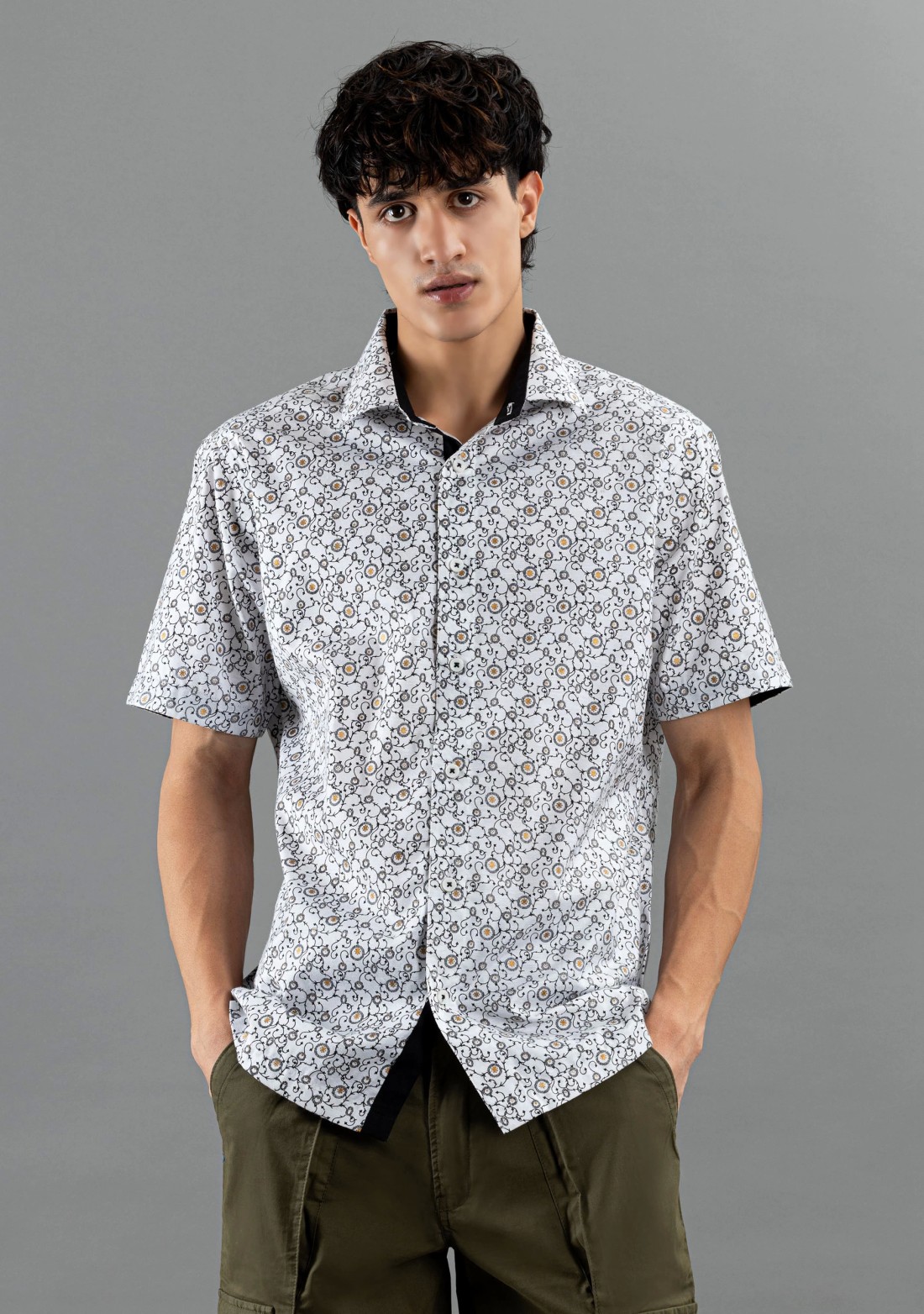 White Printed Regular fit Rhysley Men's Casual Shirt