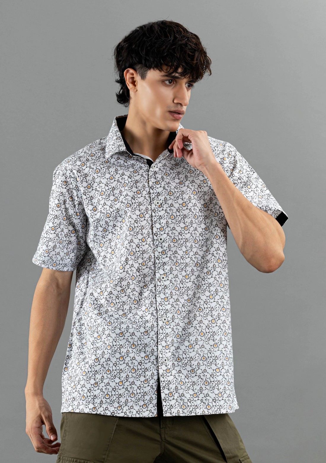 White Printed Regular fit Rhysley Men's Casual Shirt