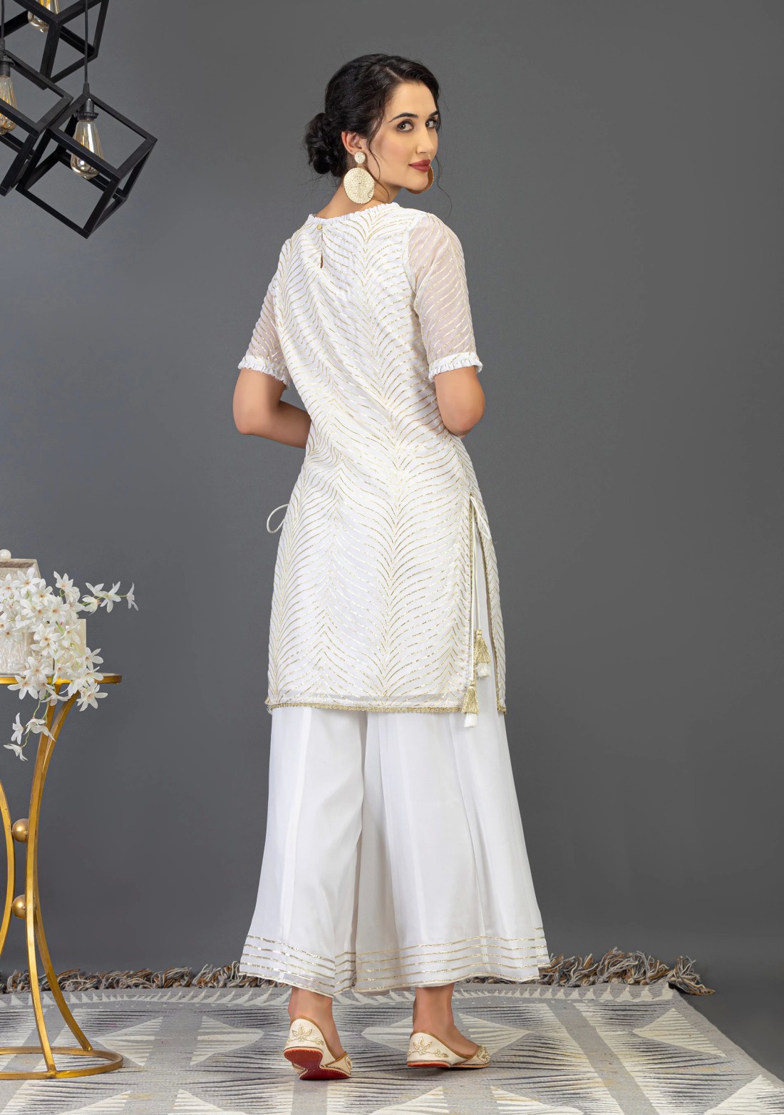 Off-White Gota Embroidered Georgette Kurta Sharara Set