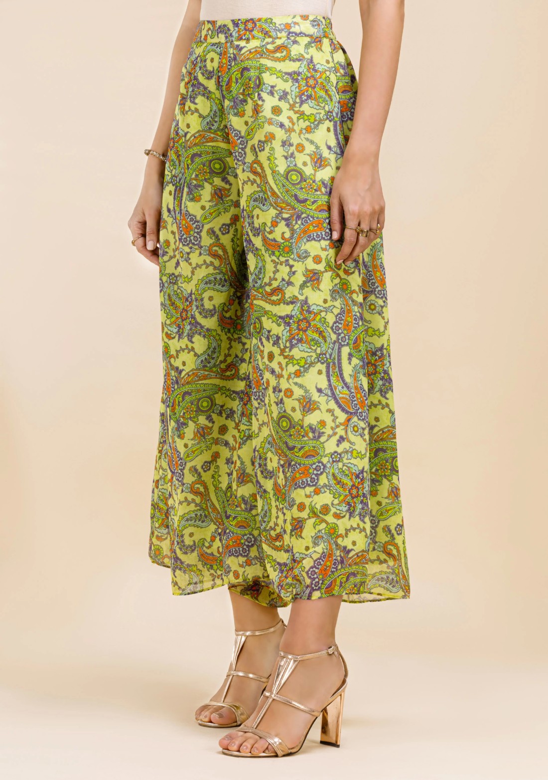 Green Paisley Print Georgette Flared Kurta Suit Set