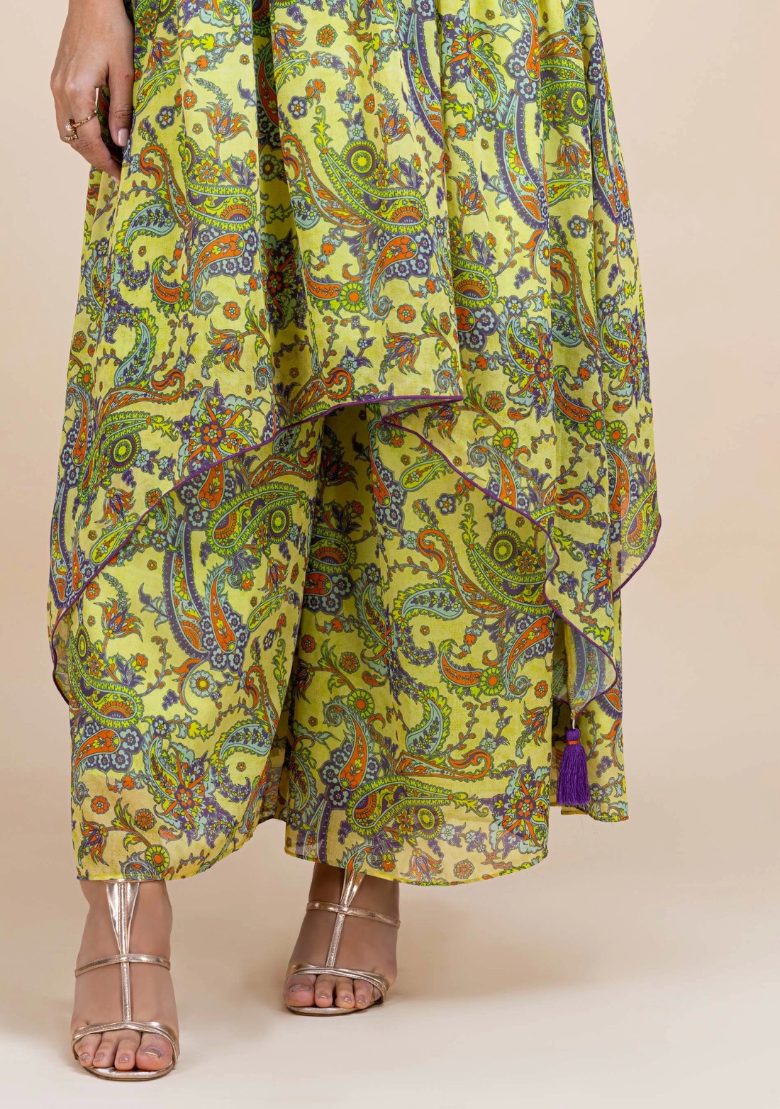 Green Paisley Printed Asymmetrical Georgette Kurta