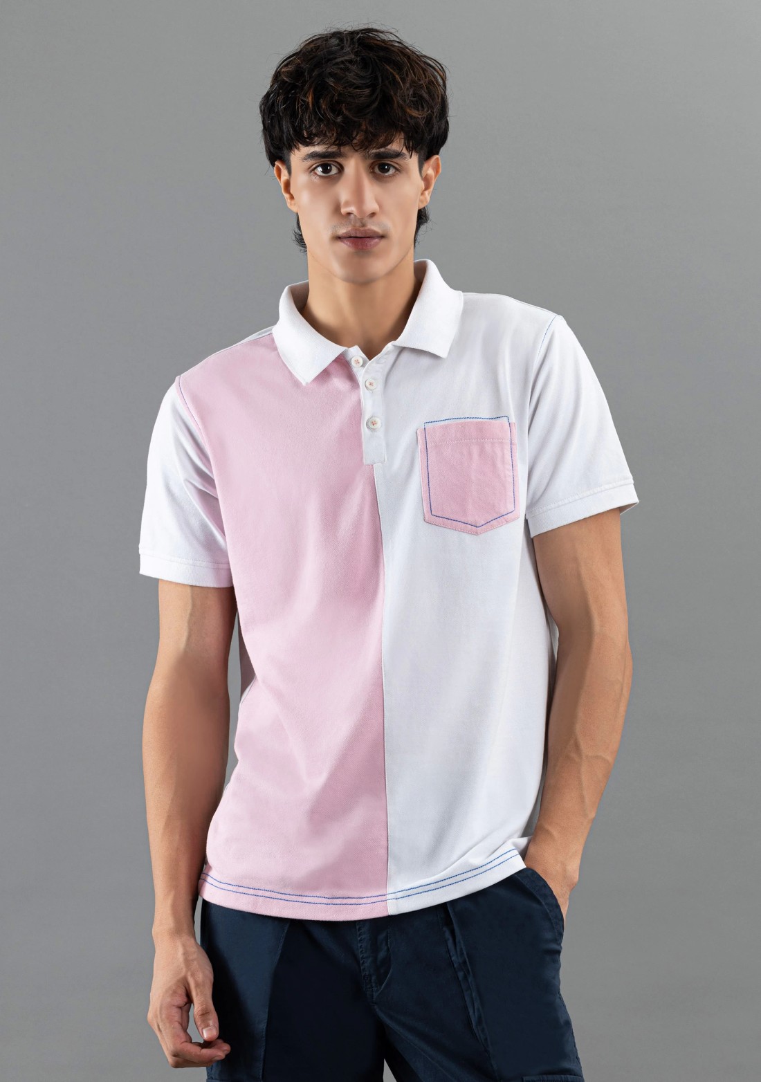 White & Pink Regular Fit Rhysley Men's Polo T-Shirt