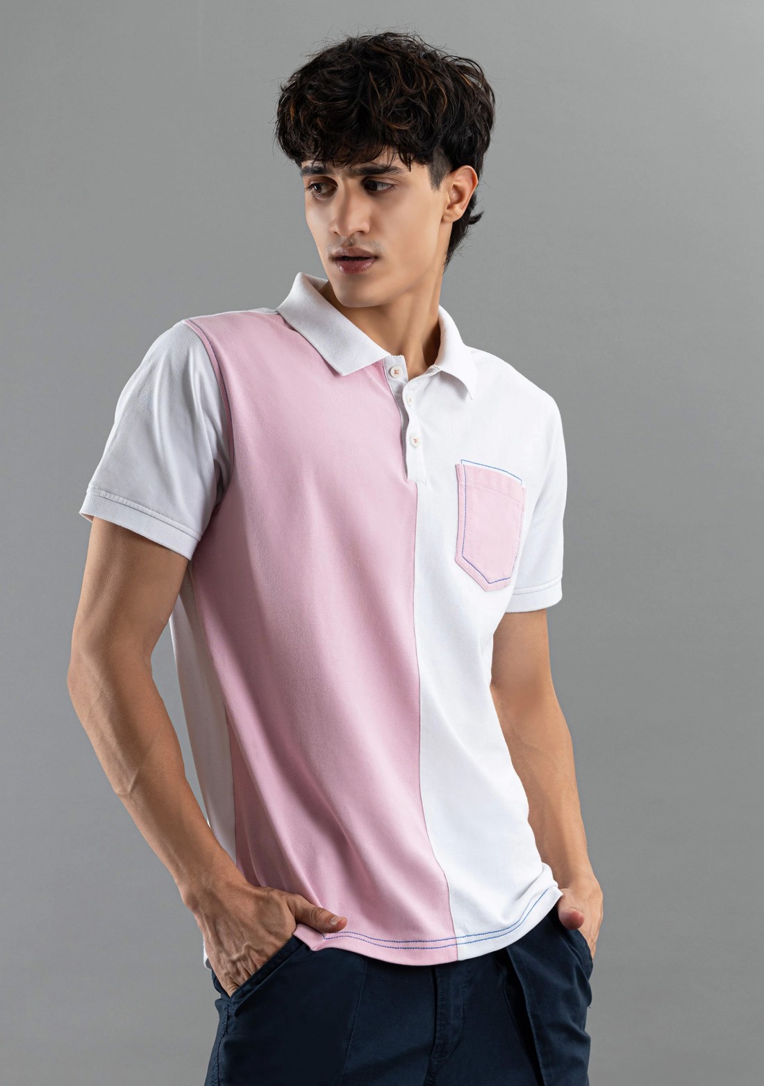 White & Pink Regular Fit Rhysley Men's Polo T-Shirt