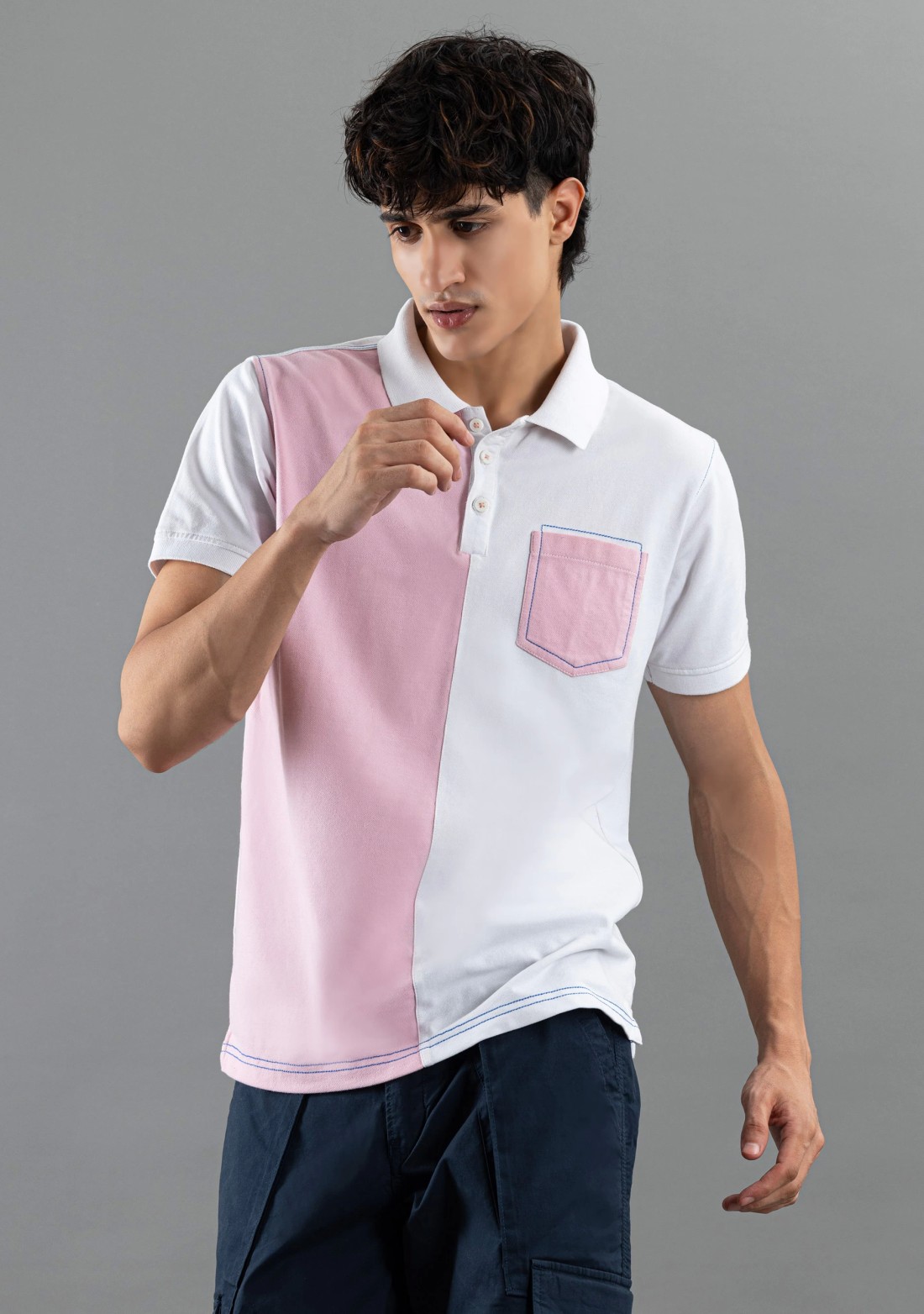 White & Pink Regular Fit Rhysley Men's Polo T-Shirt