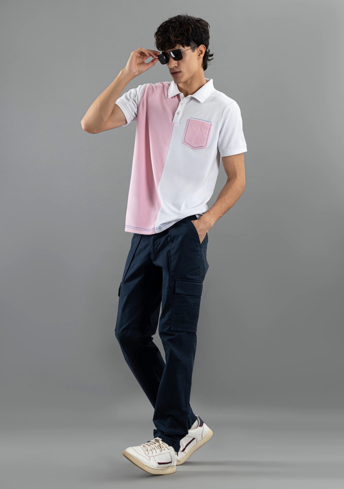 White & Pink Regular Fit Rhysley Men's Polo T-Shirt