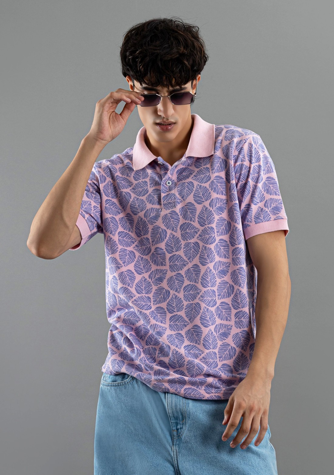 Pink Printed Regular Fit Rhysley Men's Polo T-Shirt