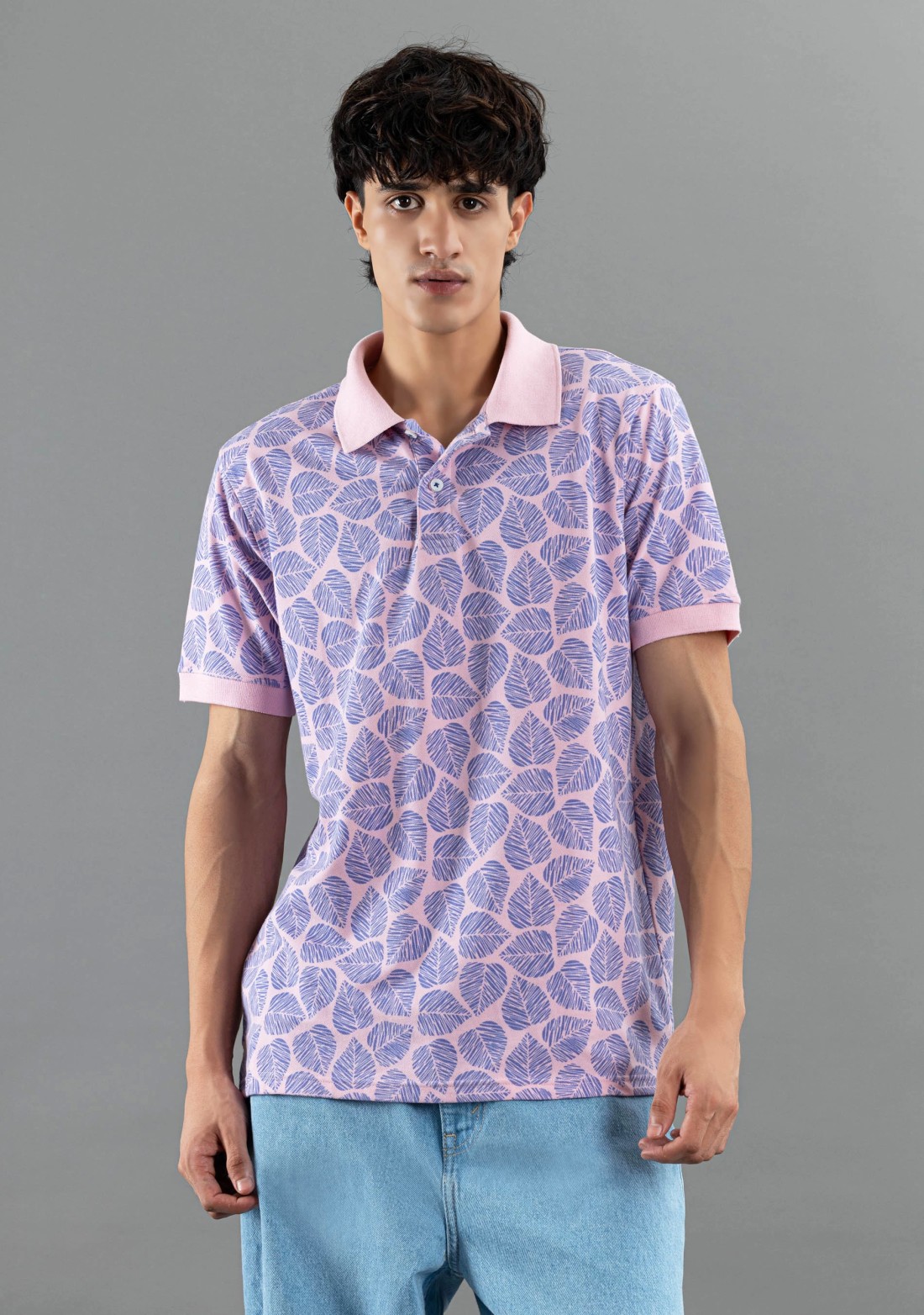 Pink Printed Regular Fit Rhysley Men's Polo T-Shirt