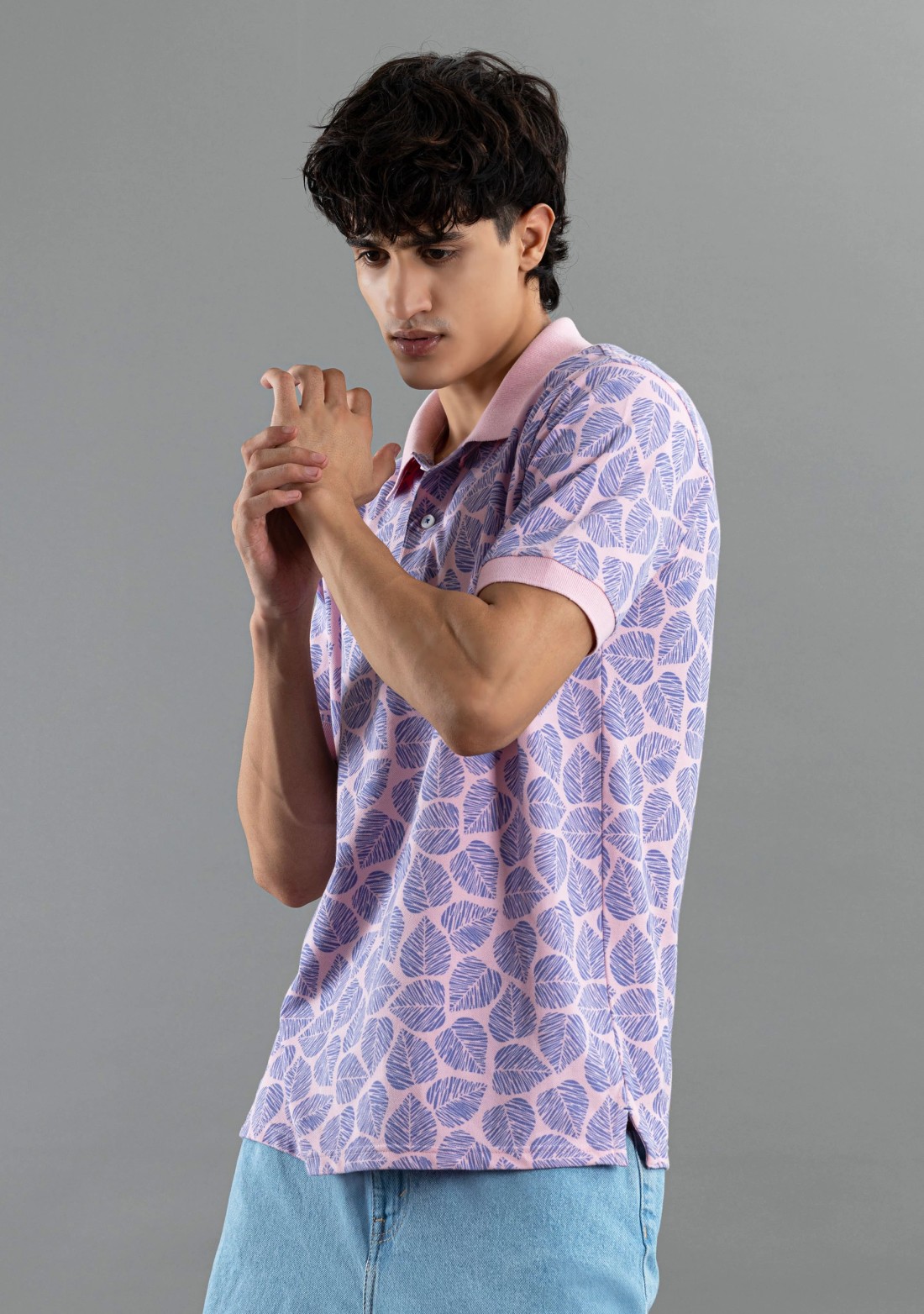 Pink Printed Regular Fit Rhysley Men's Polo T-Shirt