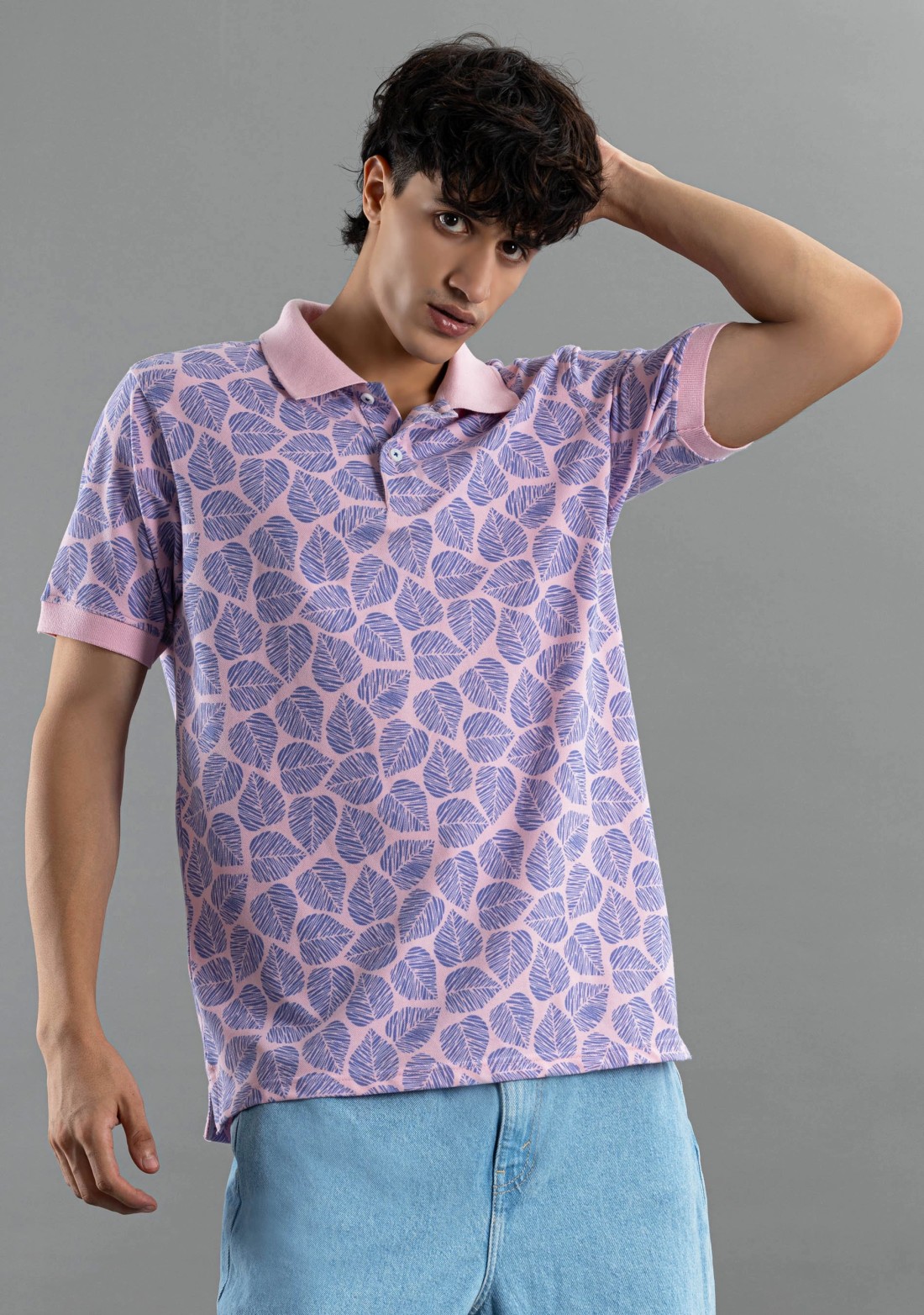 Pink Printed Regular Fit Rhysley Men's Polo T-Shirt