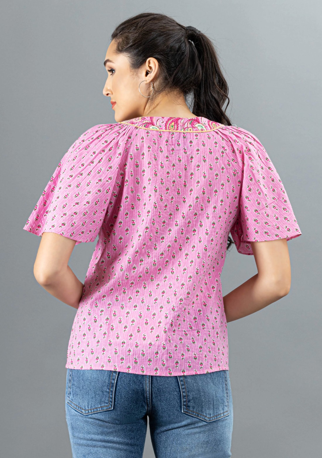 Pink Ethnic Motif Print Cotton Top