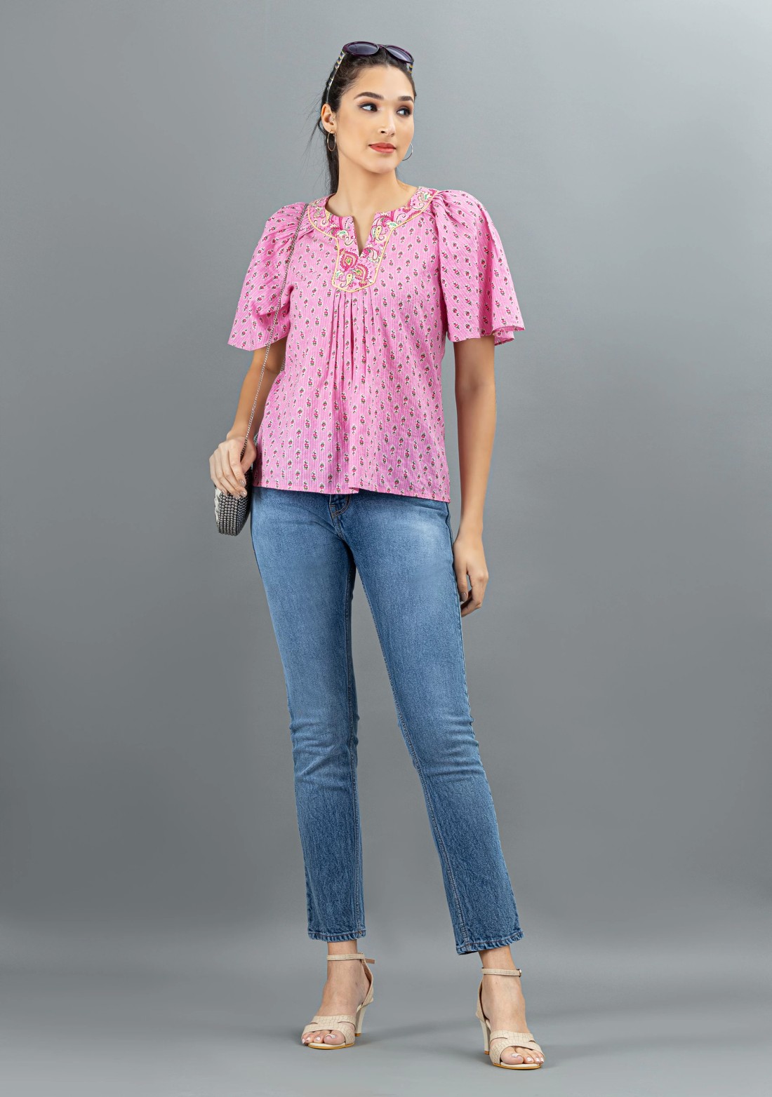 Pink Ethnic Motif Print Cotton Top