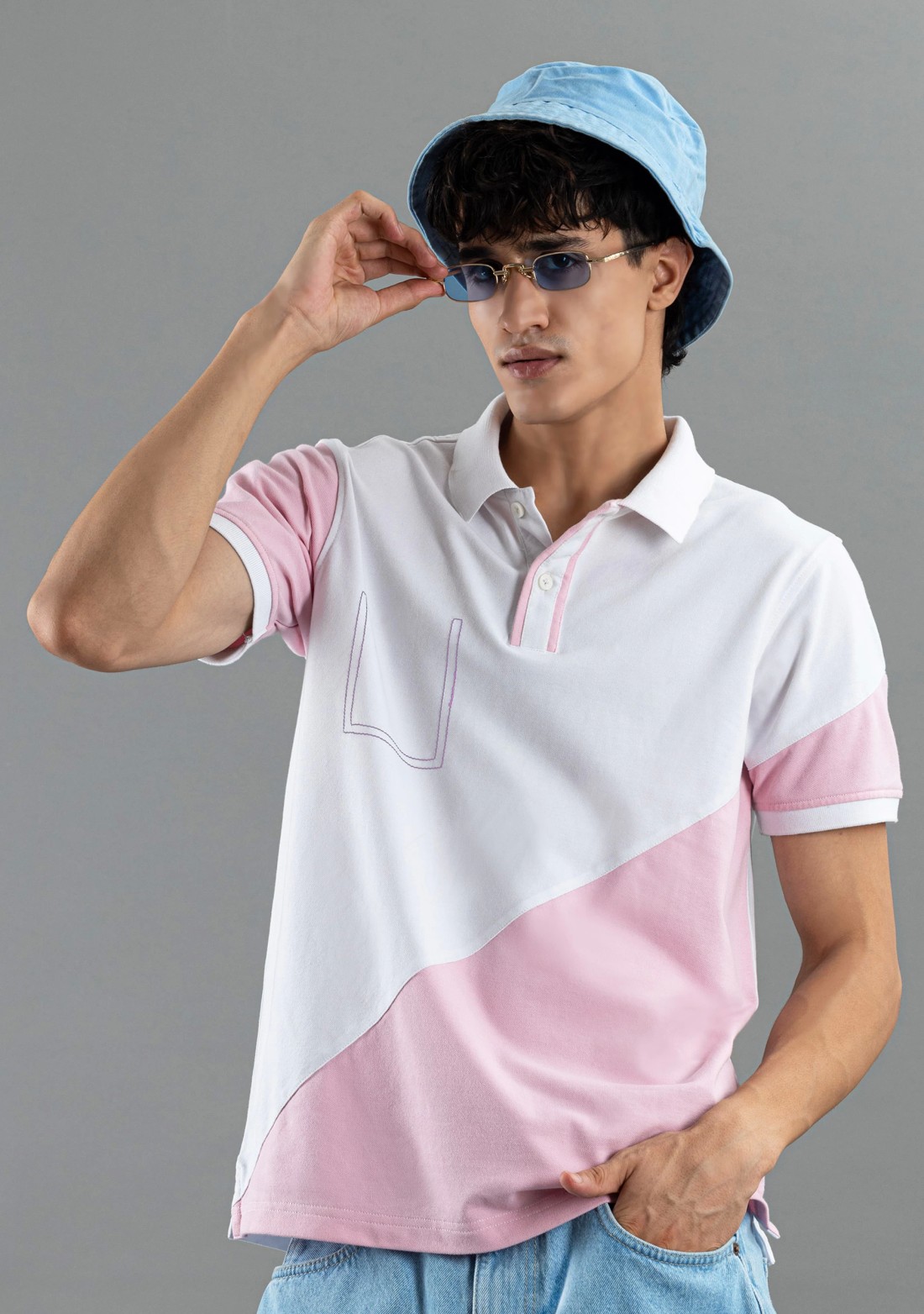 White and Pink  Regular Fit Rhysley Men's Polo T-Shirt