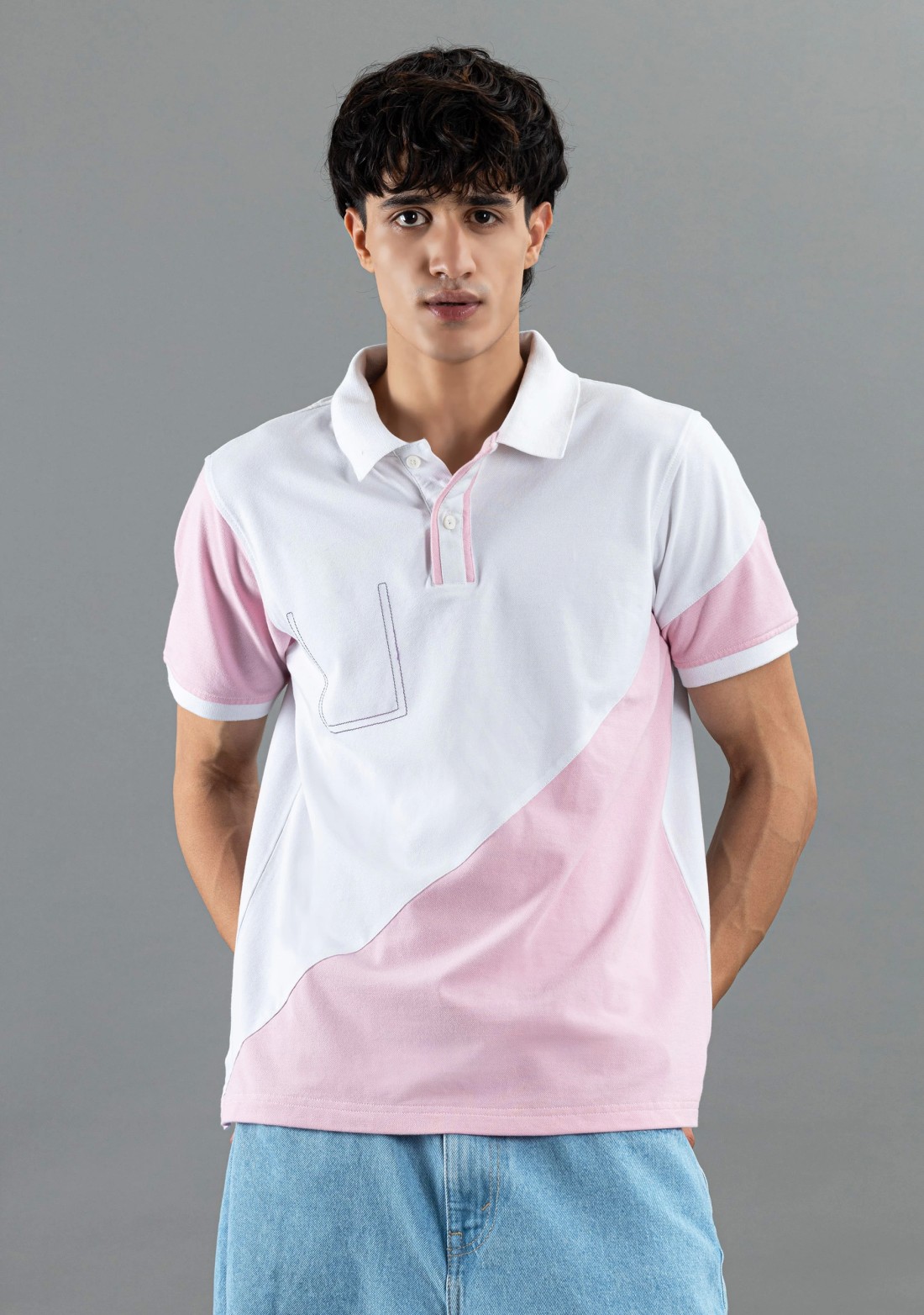 White and Pink  Regular Fit Rhysley Men's Polo T-Shirt