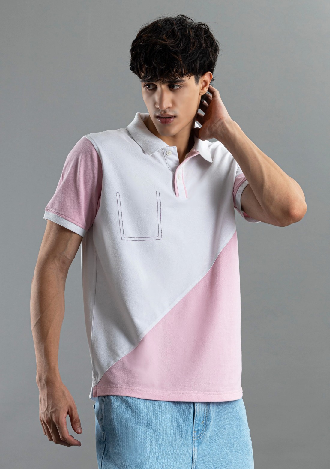 White and Pink  Regular Fit Rhysley Men's Polo T-Shirt