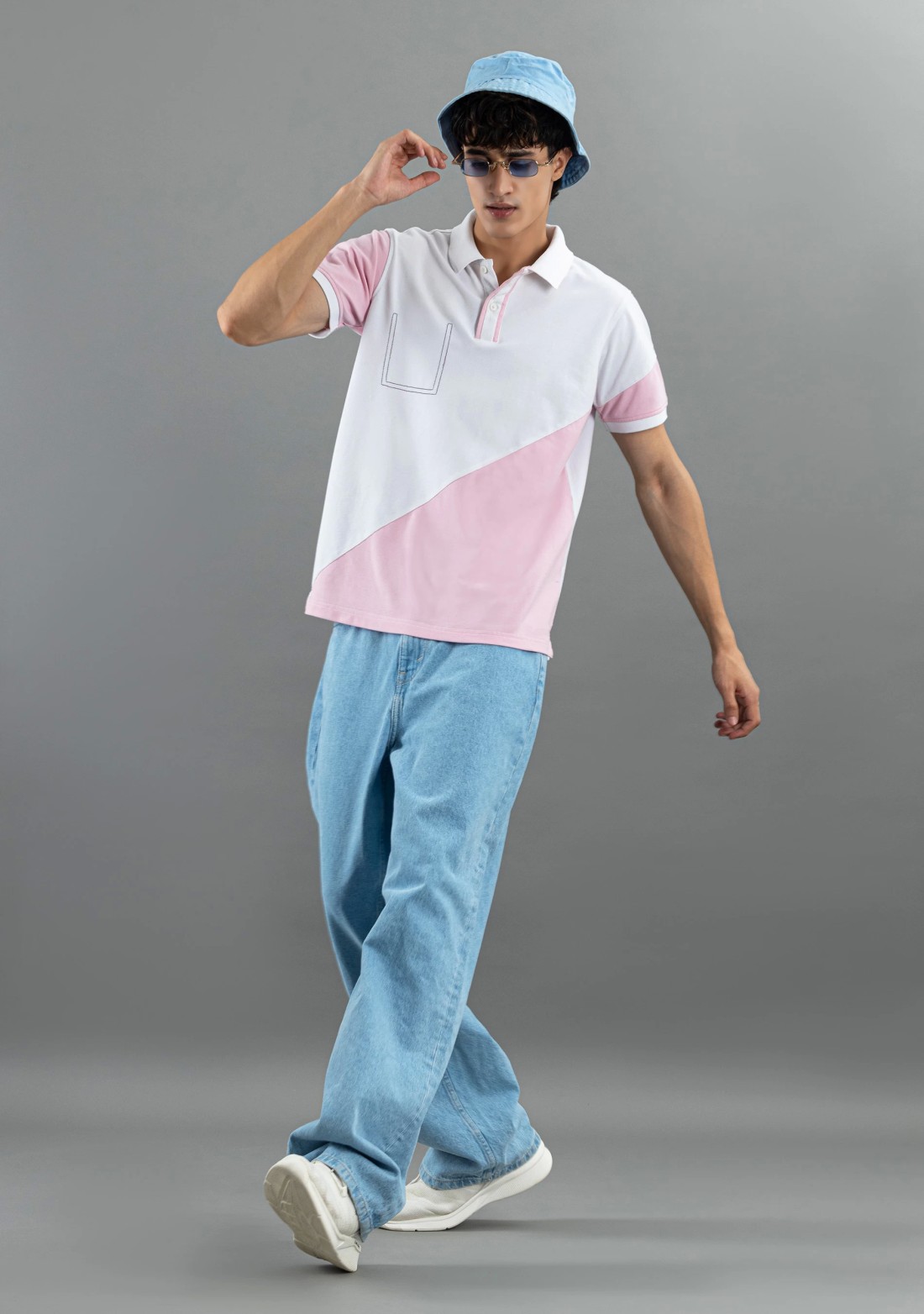 White and Pink  Regular Fit Rhysley Men's Polo T-Shirt