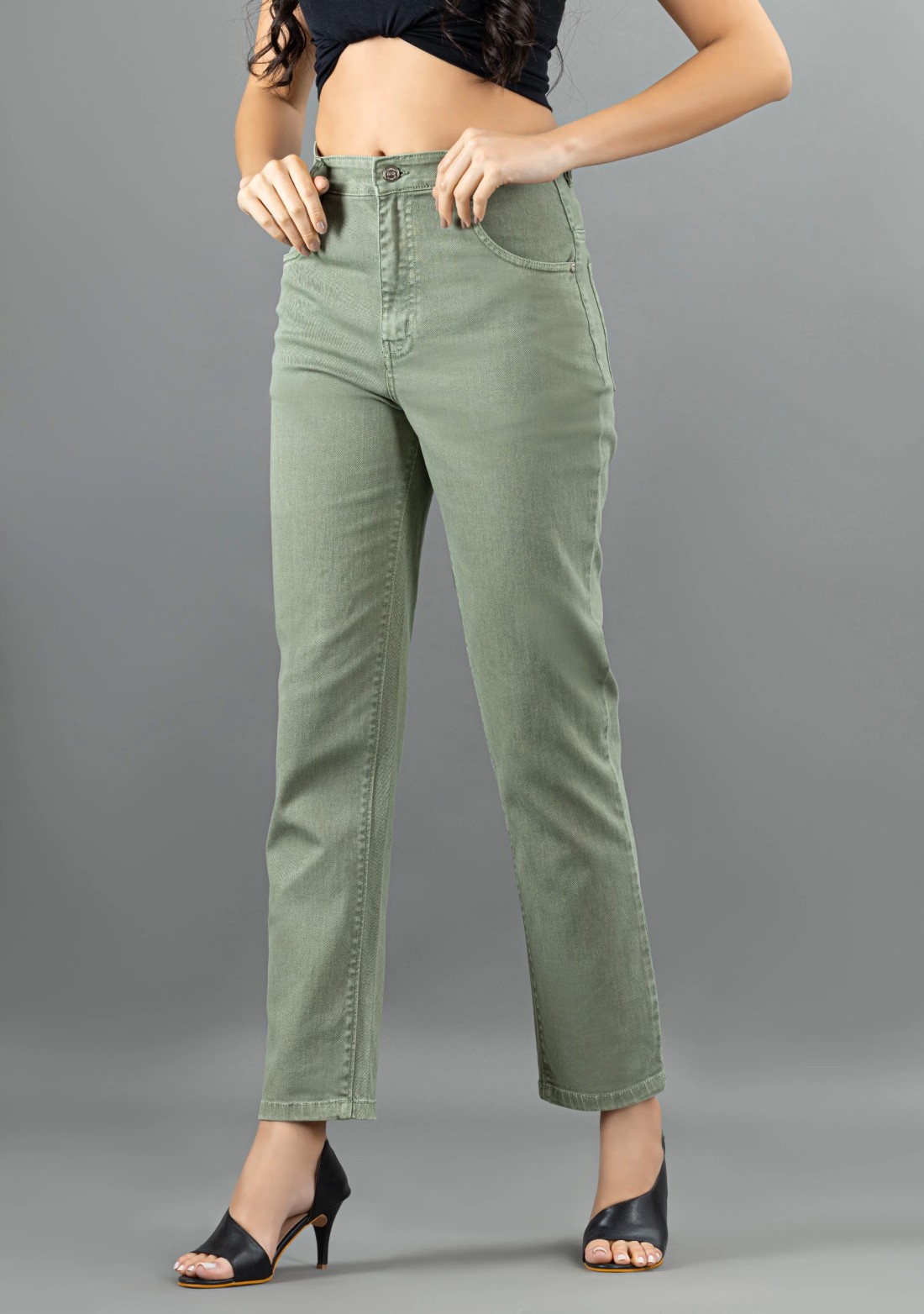 Olive Green Straight Fit Rhysley Women's Jeans