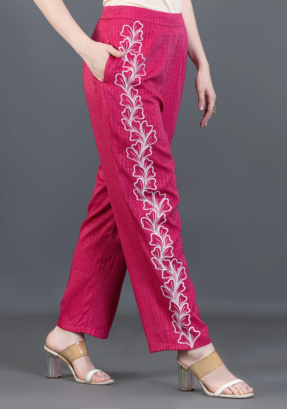 Fuchsia Pink Embroidered Dobby Rayon Co-Ord Set