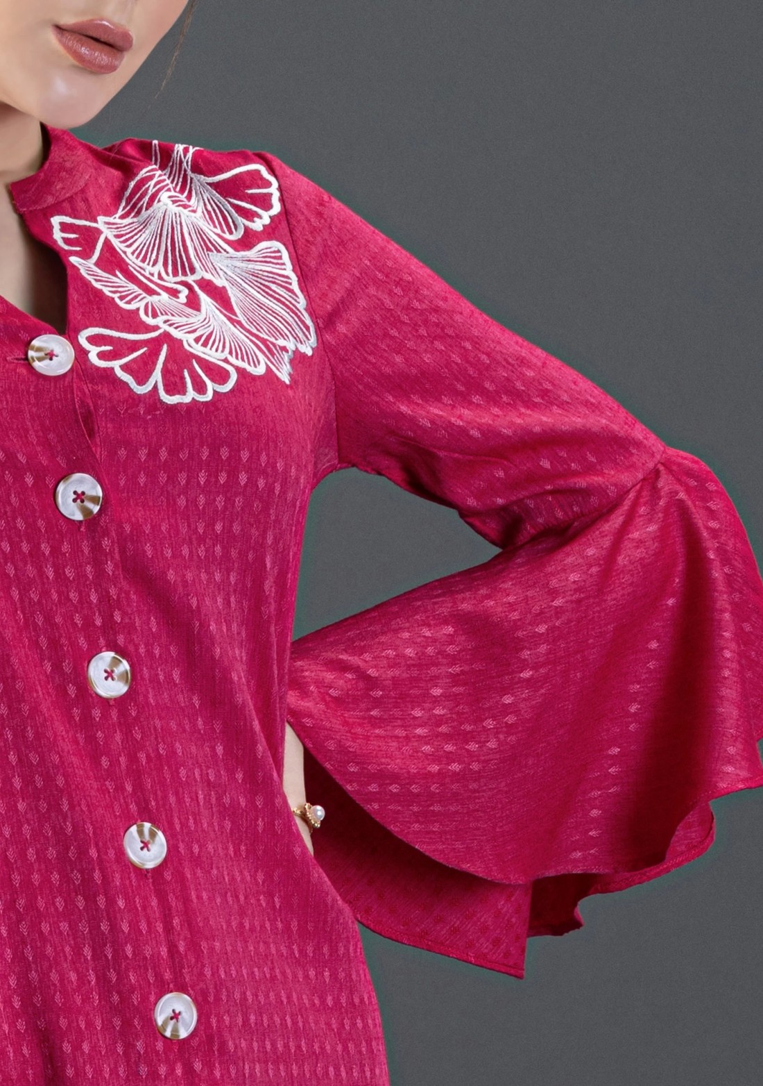 Fuchsia Pink Embroidered Dobby Rayon Co-Ord Set