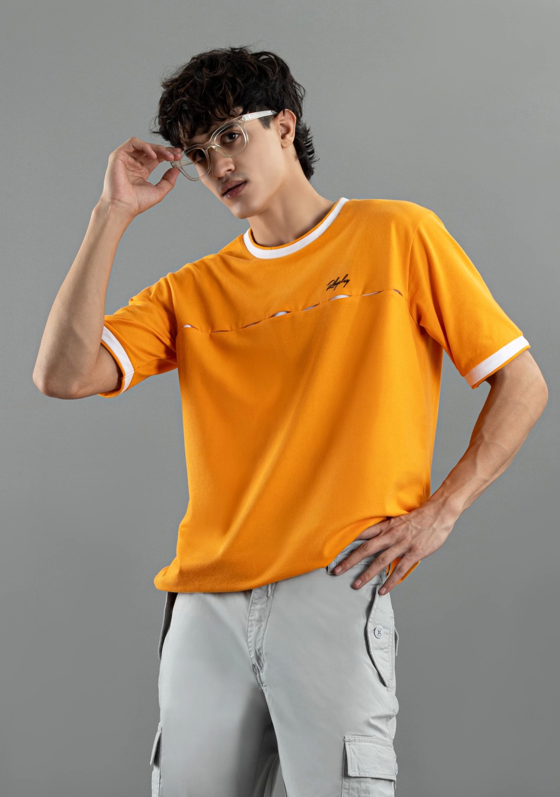 Orange regular fit rhysley Men's crew neck t-shirt