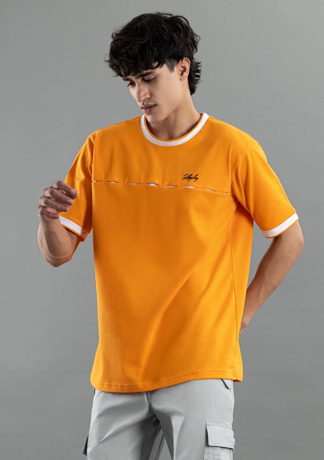 Orange regular fit rhysley Men's crew neck t-shirt