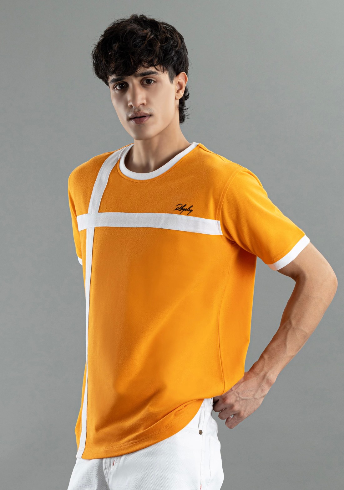 Orange regular Fit Rhysley Men's Crew Neck T-shirt