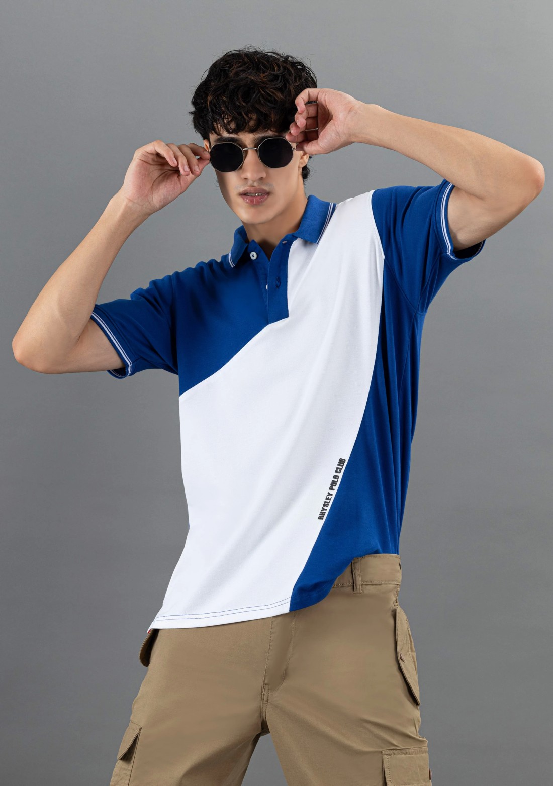 Blue and White Regular Fit Rhysley Men's Polo T-shirt