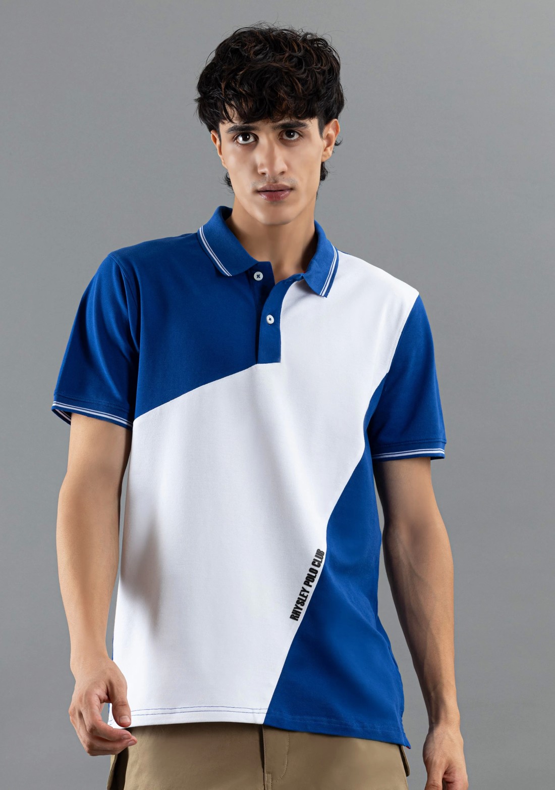 Blue and White Regular Fit Rhysley Men's Polo T-shirt