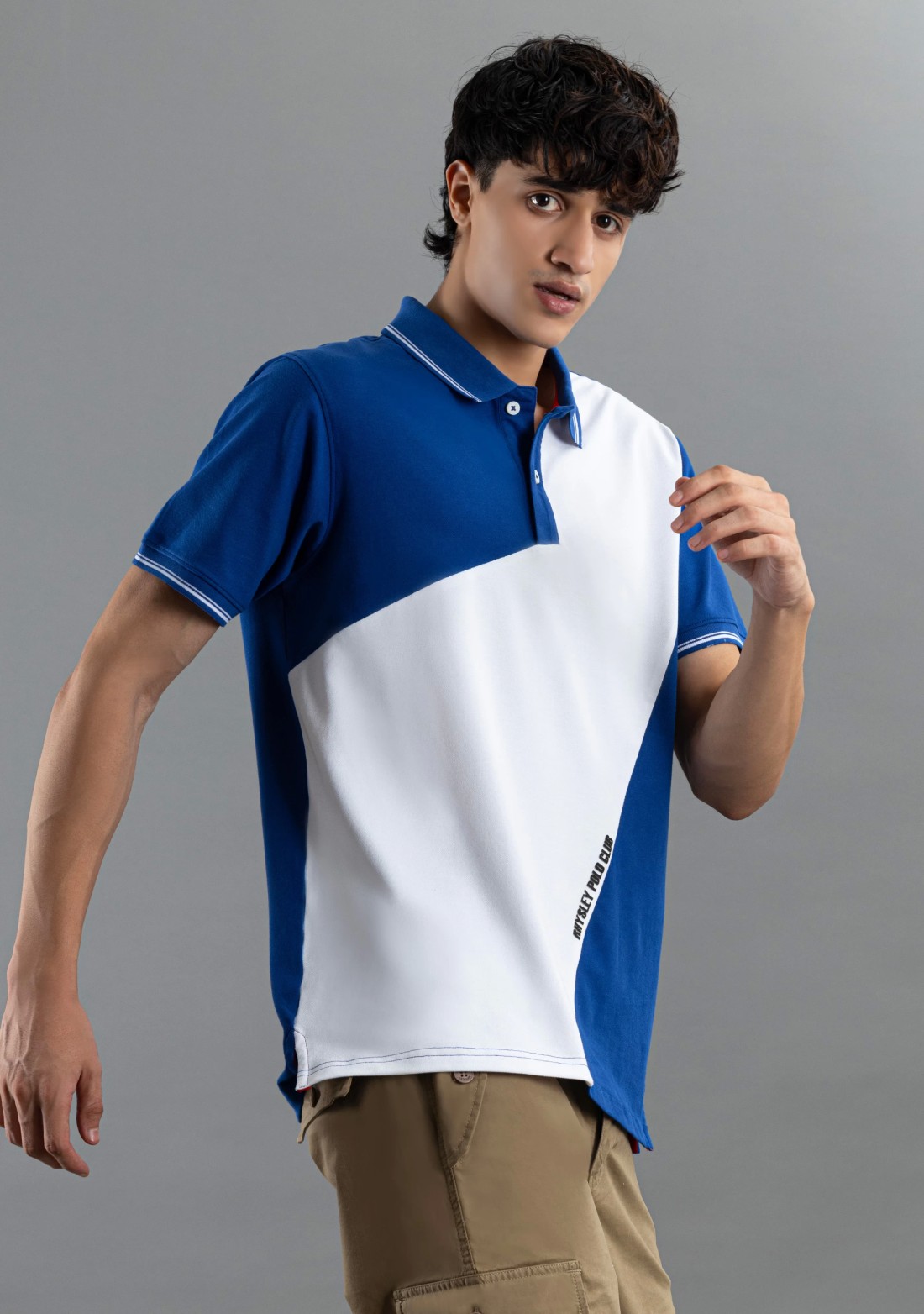 Blue and White Regular Fit Rhysley Men's Polo T-shirt