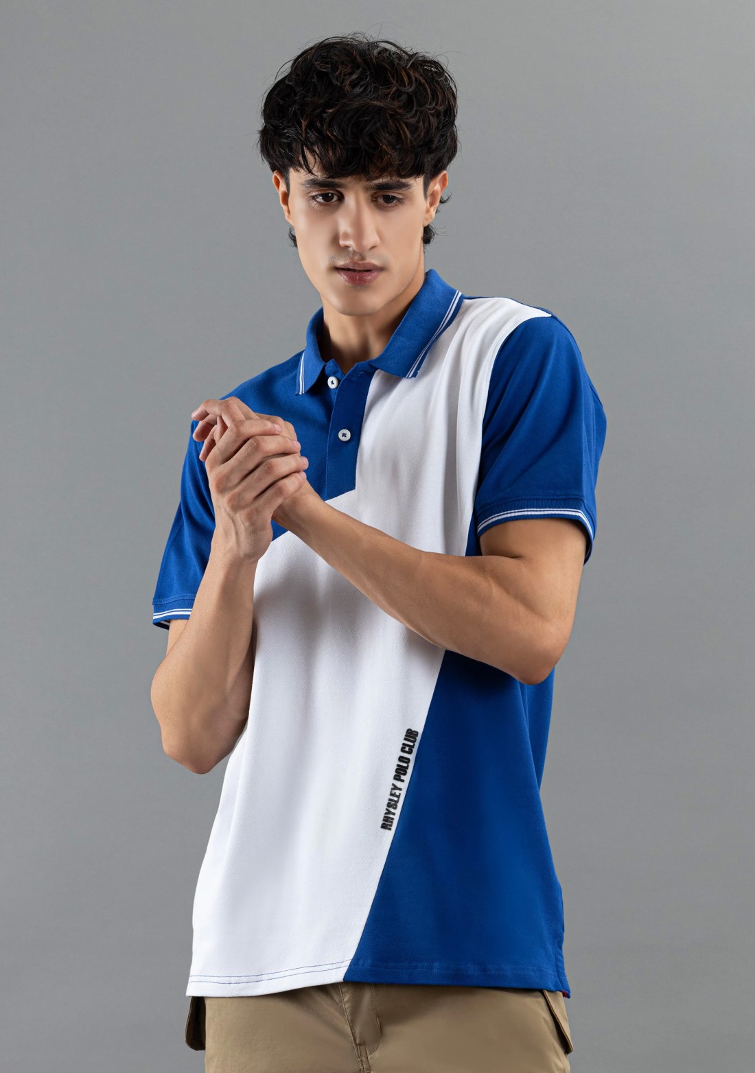 Blue and White Regular Fit Rhysley Men's Polo T-shirt