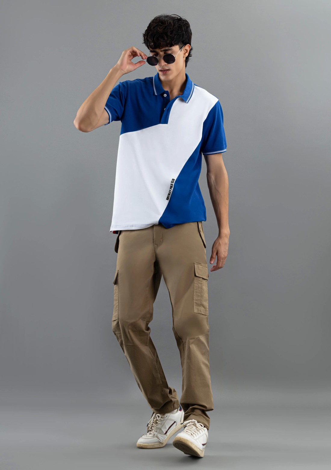 Blue and White Regular Fit Rhysley Men's Polo T-shirt