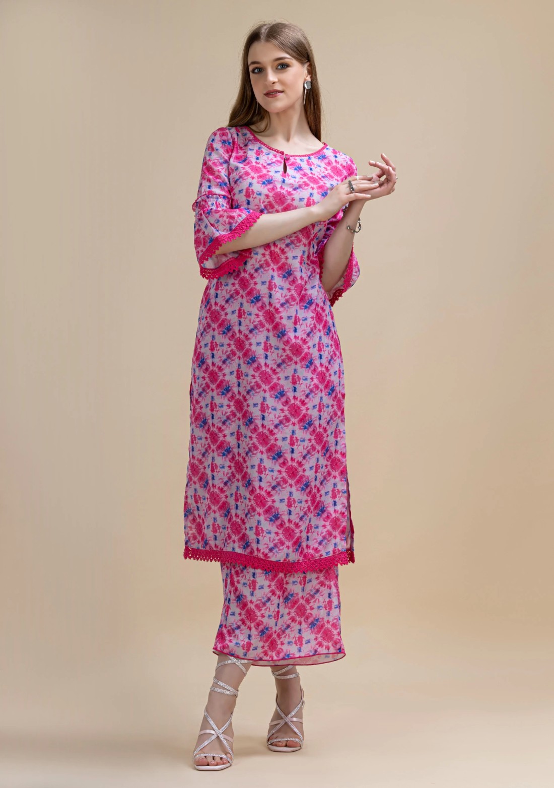 Pink Shibori Printed Straight Kurta