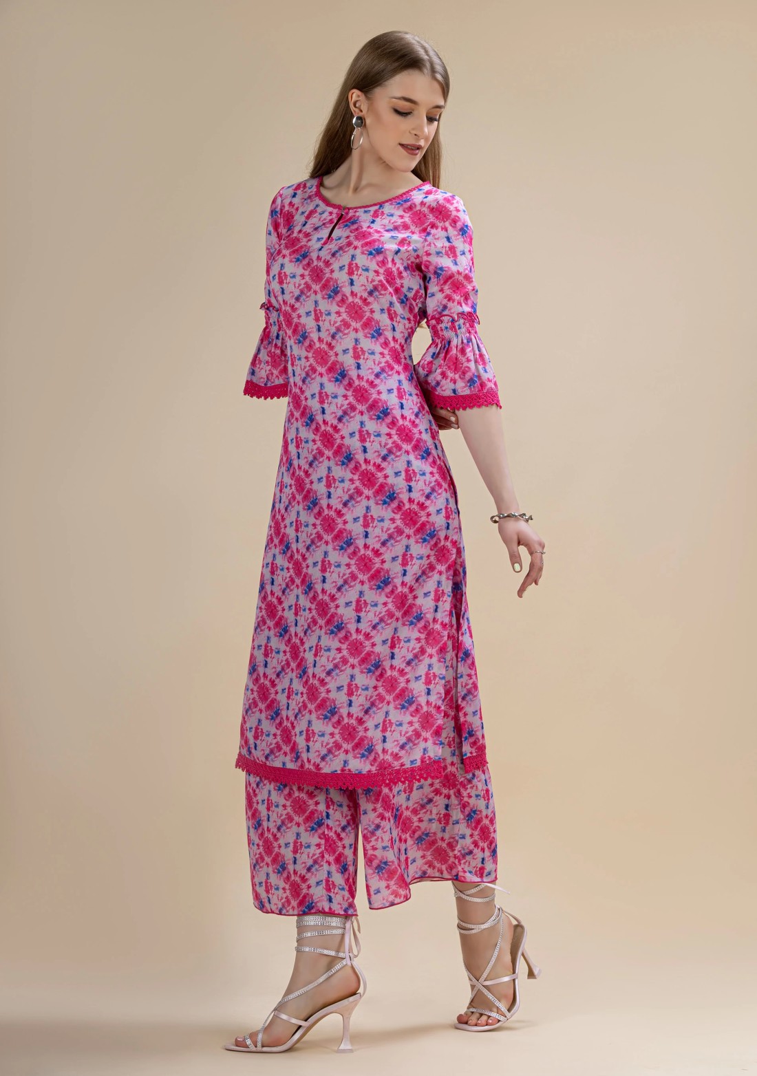 Pink Shibori Printed Straight Kurta