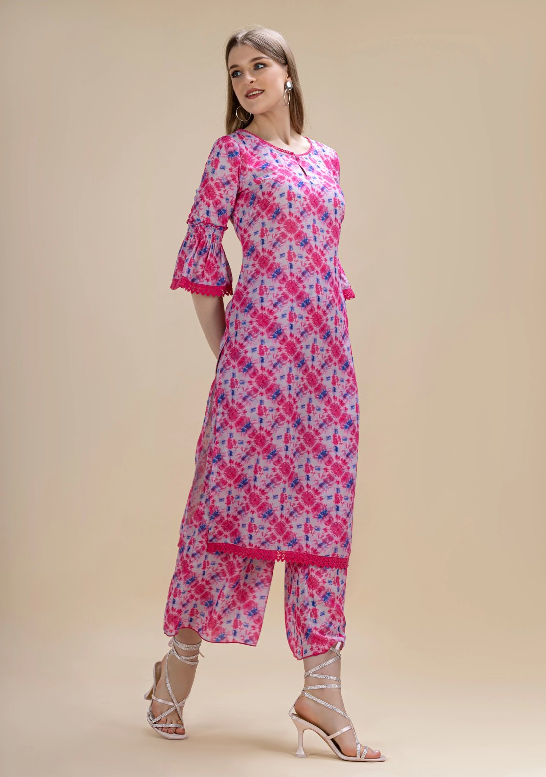 Pink Shibori Printed Straight Kurta