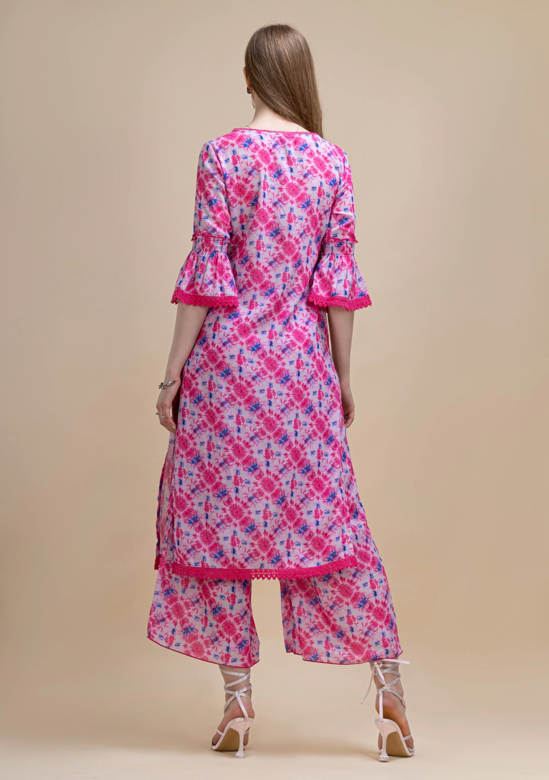 Pink Shibori Printed Straight Kurta