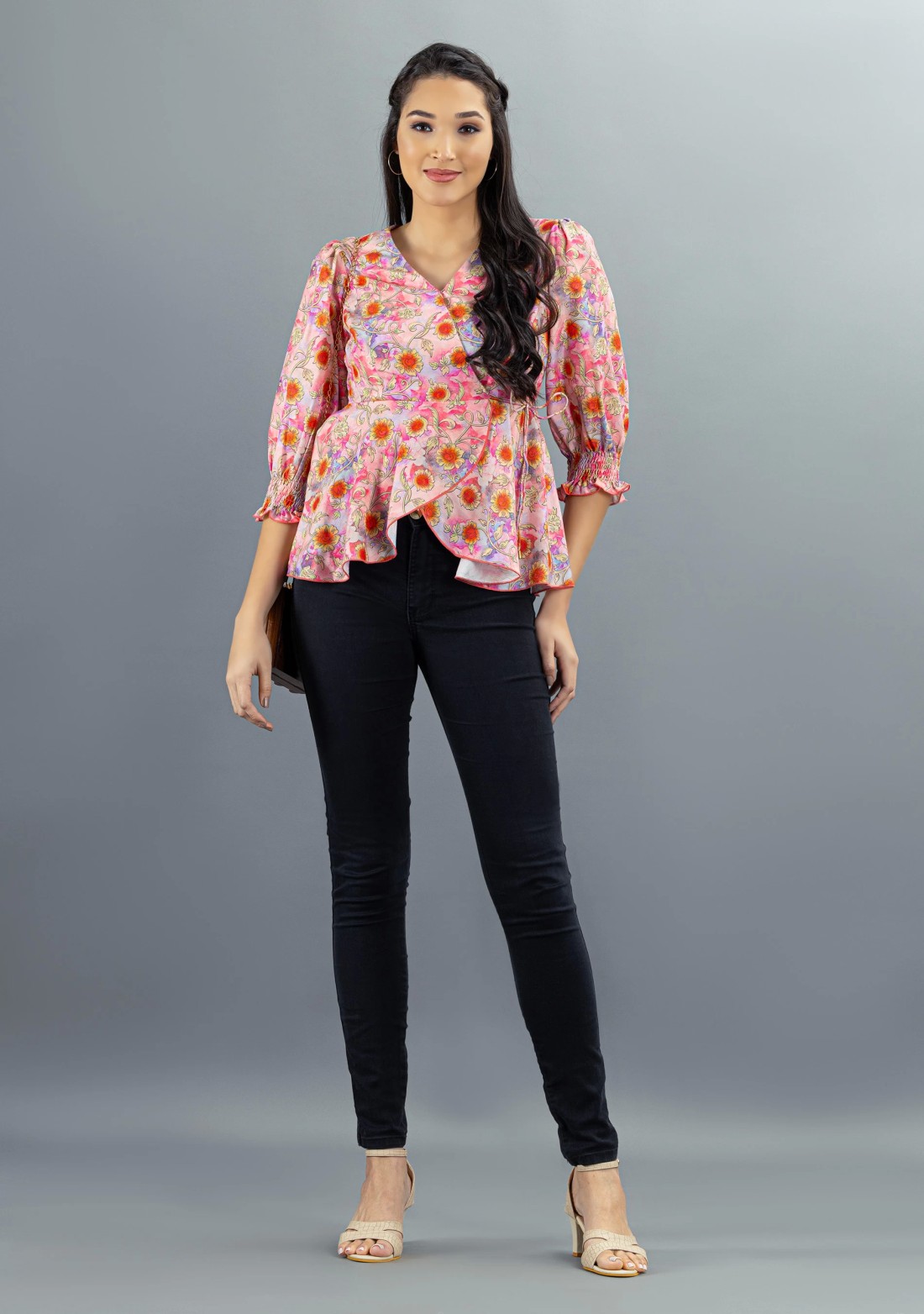 Multi-Colour Floral Printed Rayon Peplum Top